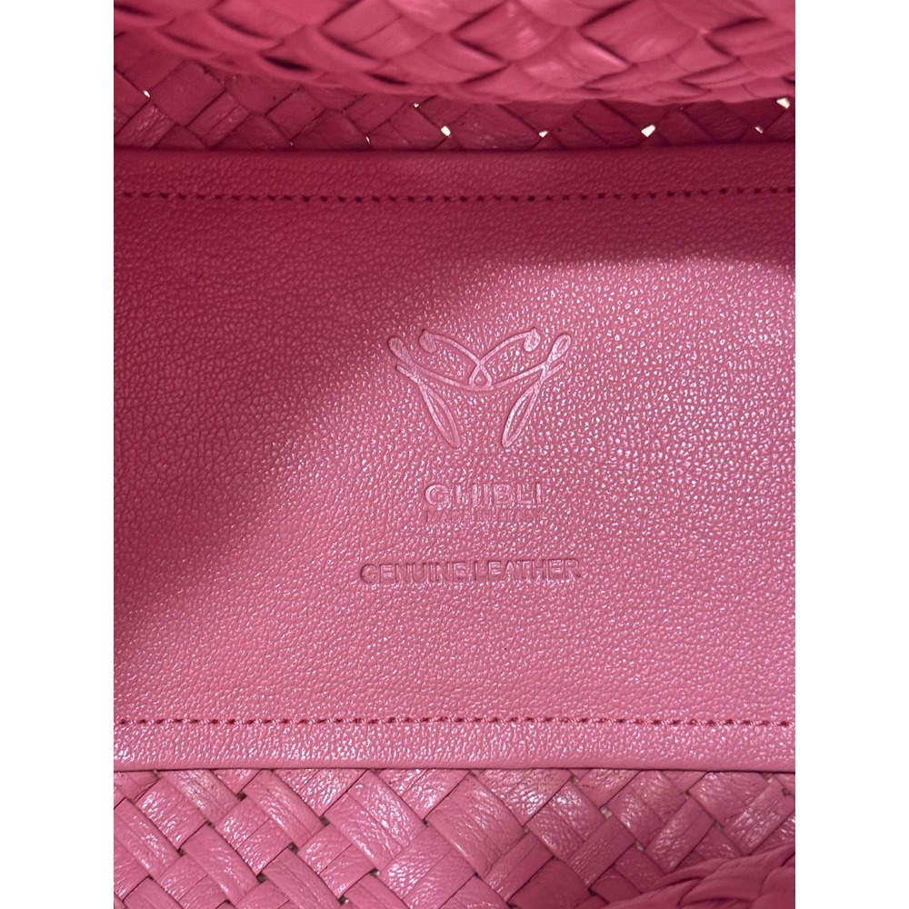 Ghibli Pink Genuine Leather Woven Tote Handbag Removable Pouch Gold Hardware - Picture 6 of 13